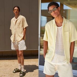 Standard Cloth Liam Crinkle Cotton Shirt Yellow Urban Outfitters M